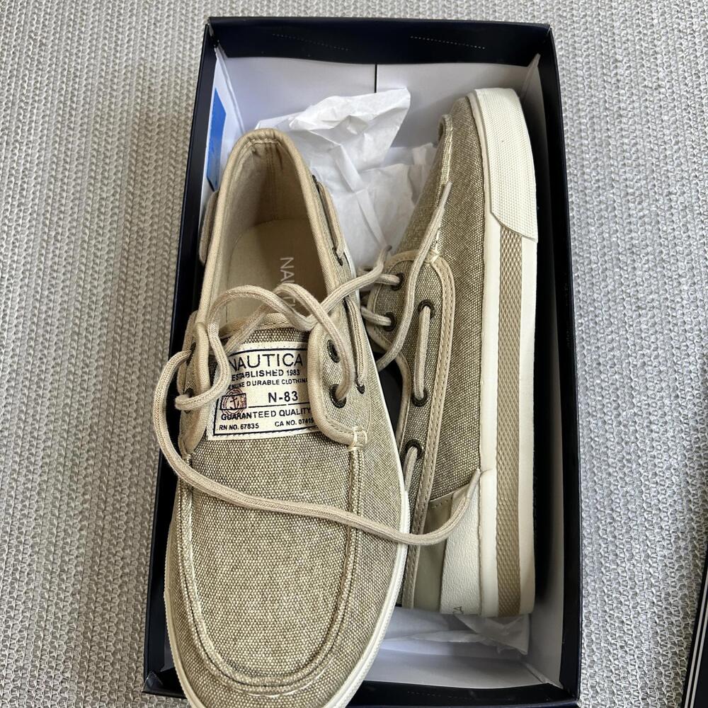 Nautica Mens Jempol Canvas Loafers Washed Natural Beige 8.5 NIB